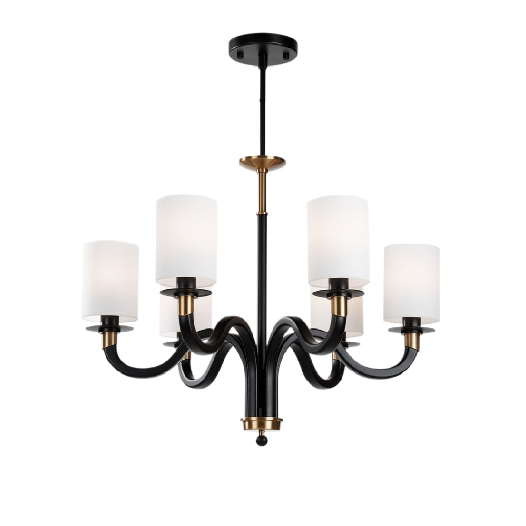 **Suspension Moderne 5 Bras en Métal Noir et Verre Opale**