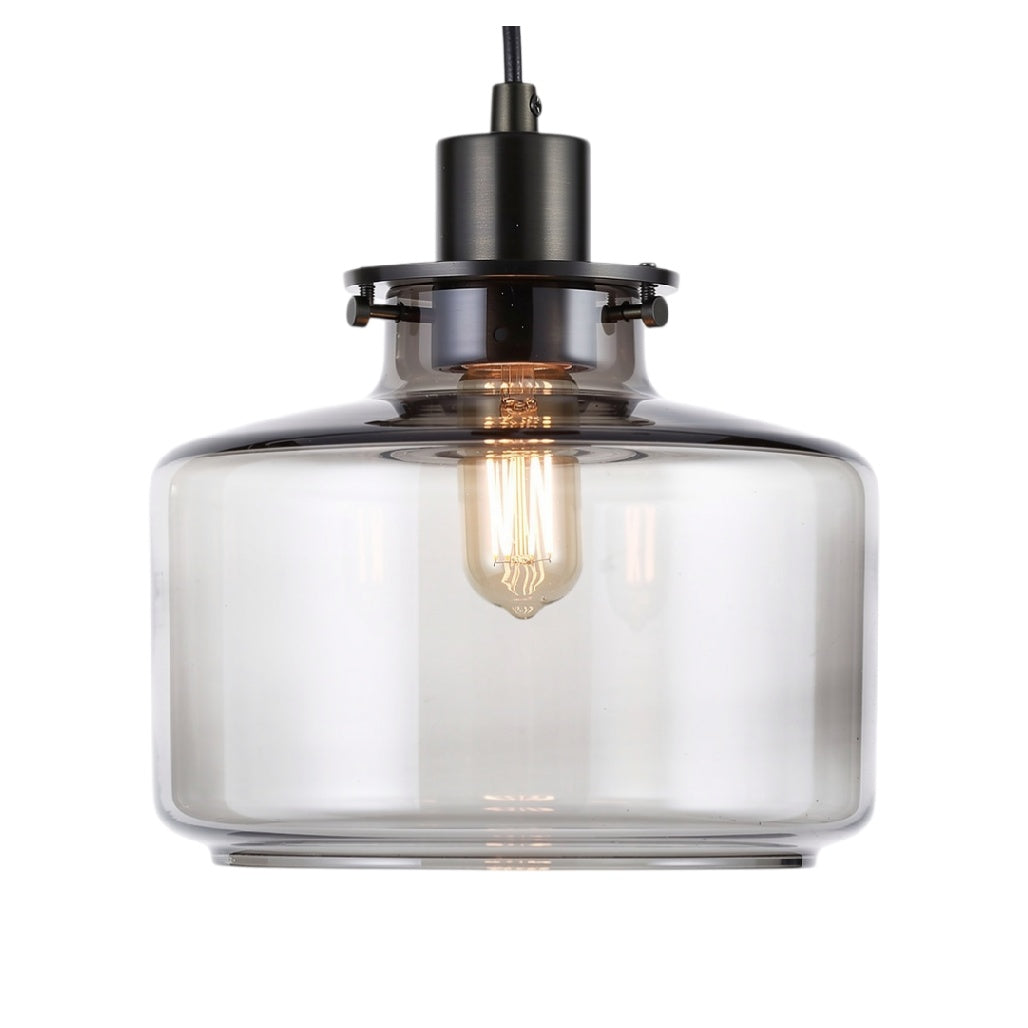 **Suspension en verre transparent avec finition noire, design moderne**