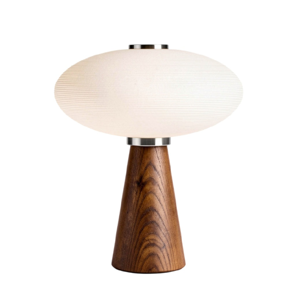 **Lampe de table moderne en bois et verre, design épuré**