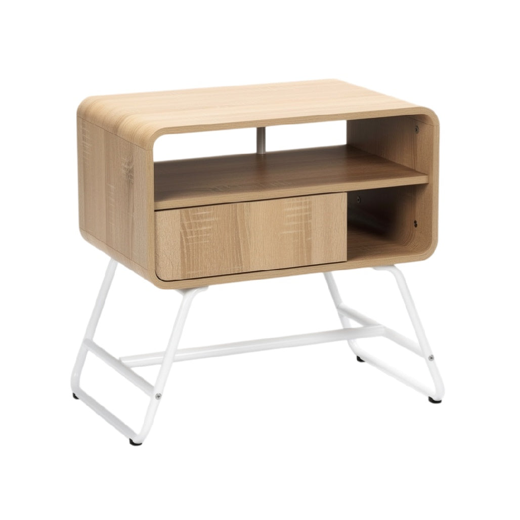 **Table de nuit moderne en bois avec tiroir et étagère**
